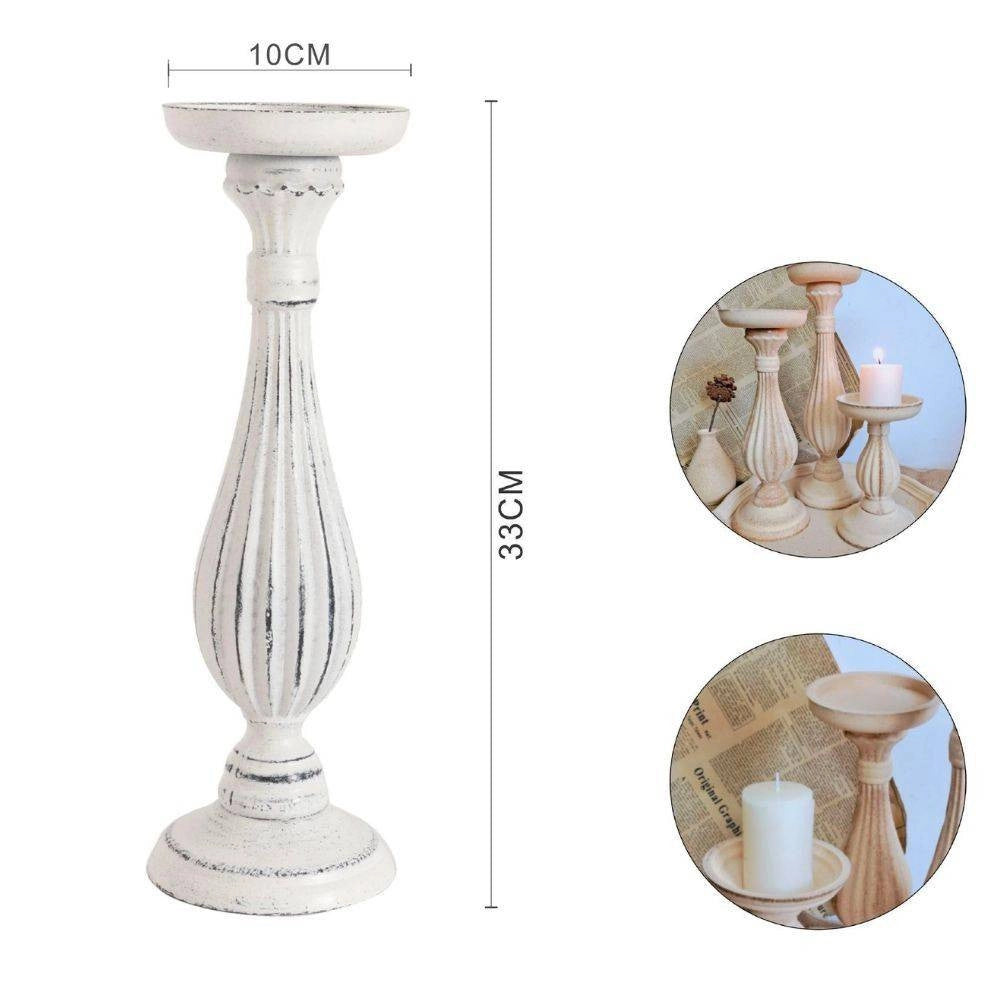 Trade Shop - Candelabro Candeliere Effetto Vintage Bianco Porta Candele 10x33 Oggetto Natale -
