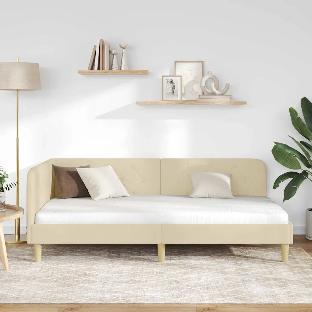 Cornice del letto ad angolo Crema 100 x 200 cm Tessuto