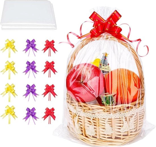 Cellofaan sacchetti trasparenti per carta da regalo e borse dei regali, 10 pezzi con nastri, doni di Natale.