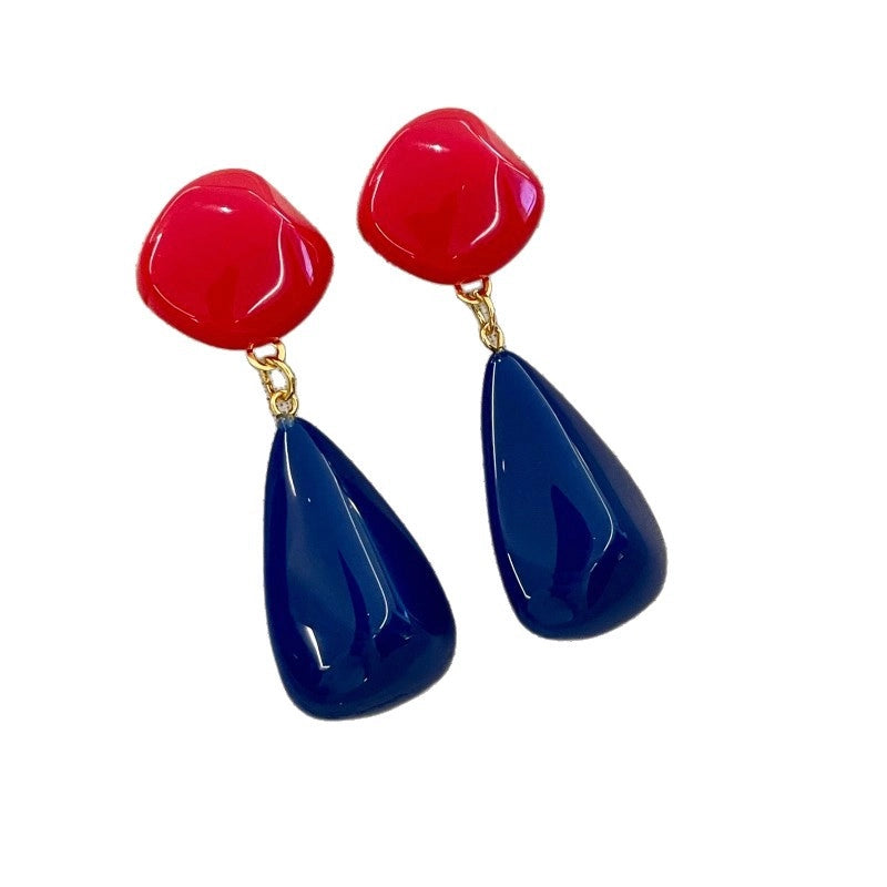 Orecchini a blocchi di colore rosso e blu in stile francese