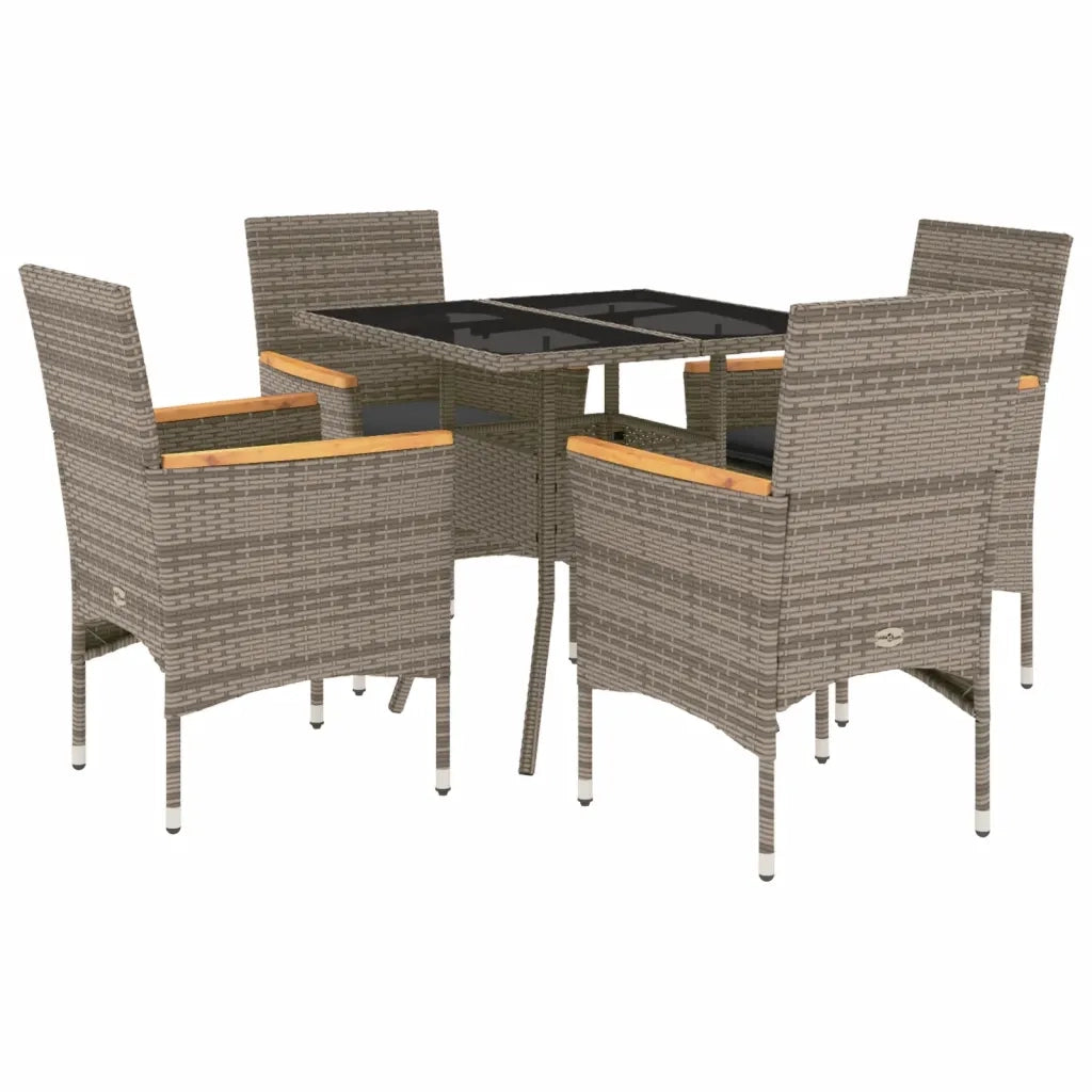 Set da Pranzo da Giardino 5 pz | Set Salotto da Giardino con Cuscini Polyrattan e Vetro