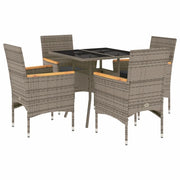 Set da Pranzo da Giardino 5 pz | Set Salotto da Giardino con Cuscini Polyrattan e Vetro