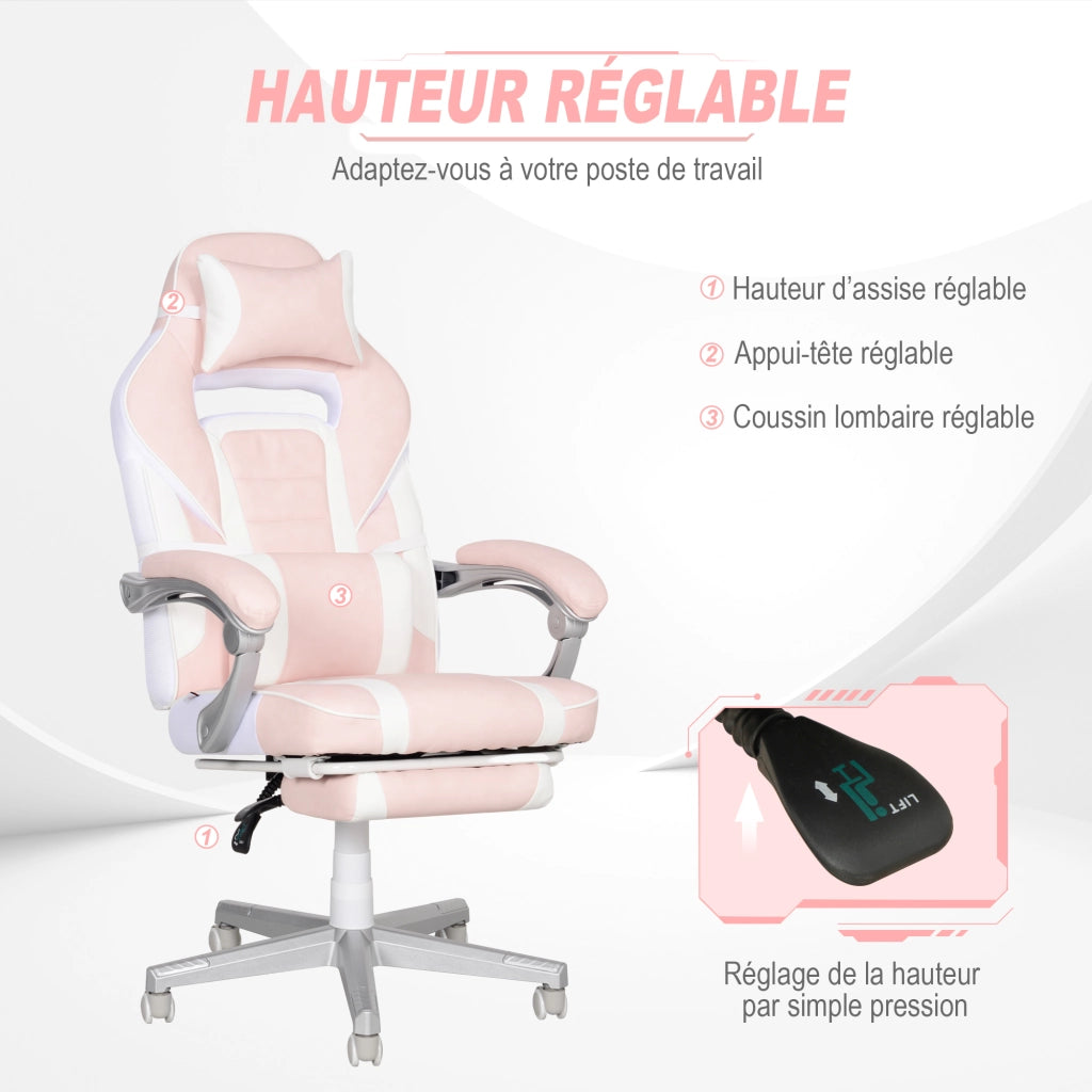 Poltrona gaming ergonomica con poggiapiedi ¨C zephmum ¨C rosa 63x63x123cm