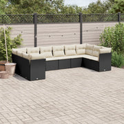 Set Divani da Giardino 10pz con Cuscini in Polyrattan Nero 3218196