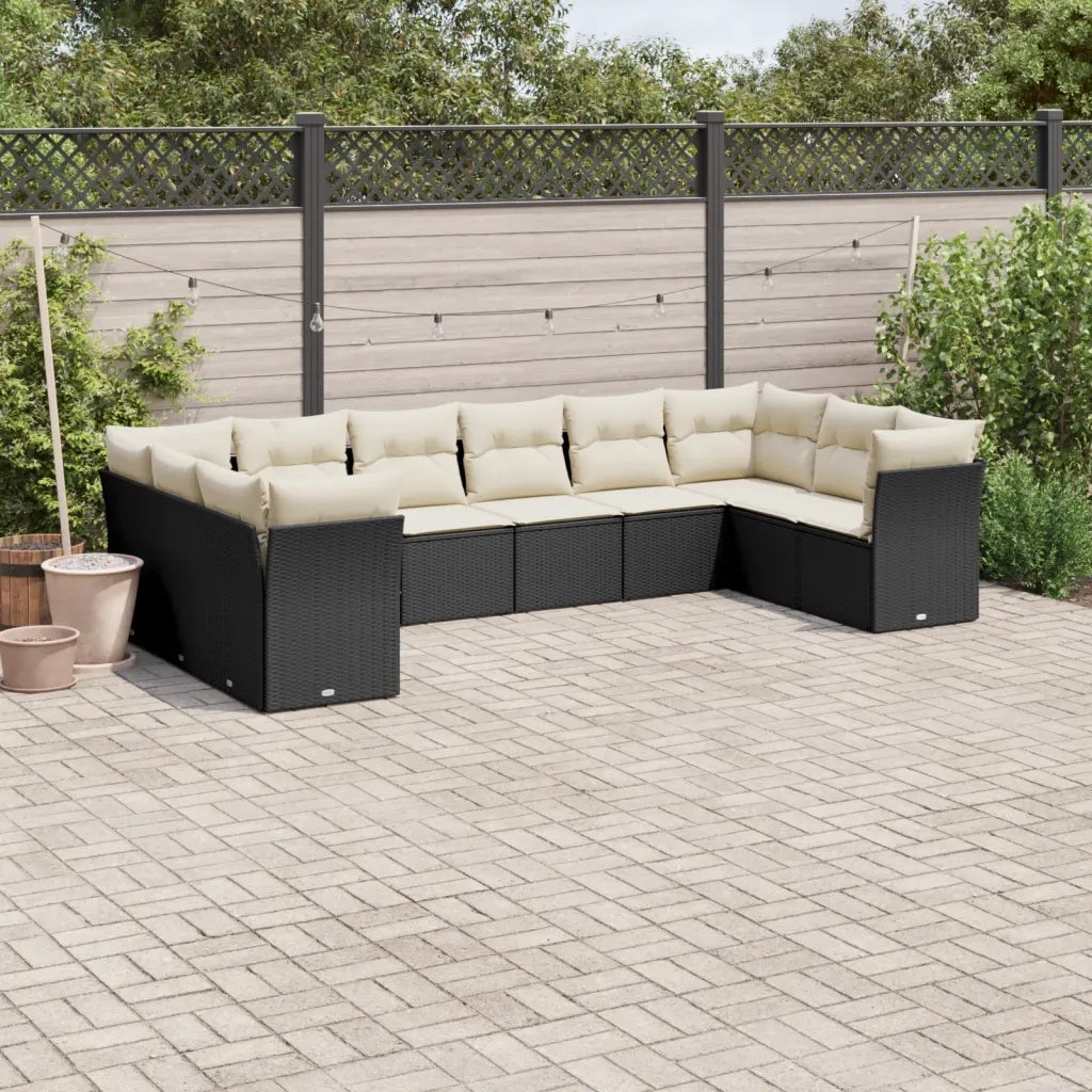 Set Divani da Giardino 10pz con Cuscini in Polyrattan Nero 3218196