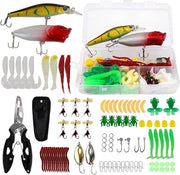 Set completo di 83 accessori da pesca con scatola per esche e molla – comprensivo di esche artificiali, pesci di gomma, indicatori di mordita, poppers, wobblers e jigheads per pesca di pesci di acqua dolce come snoek, zanders, forel e baars.