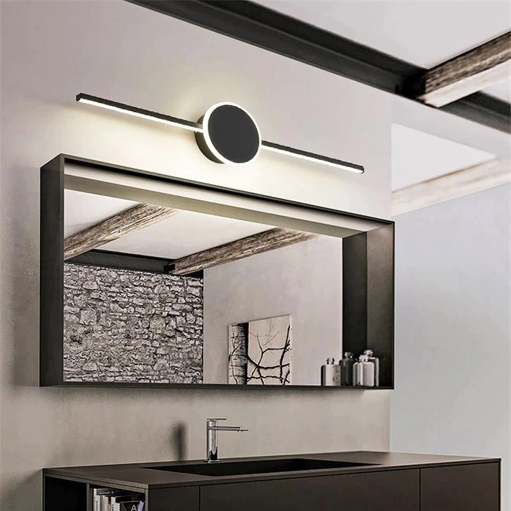 Lampada Da Muro Da Bagno Led Sopra Specchio 60cm APP849-1W Round Black