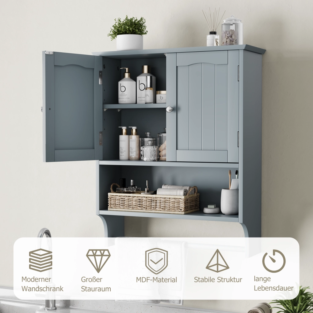 ARMADIO BAGNO DA PARETE 56,8x19x70 cm MDF Grigio Chiaro con portasciugamani