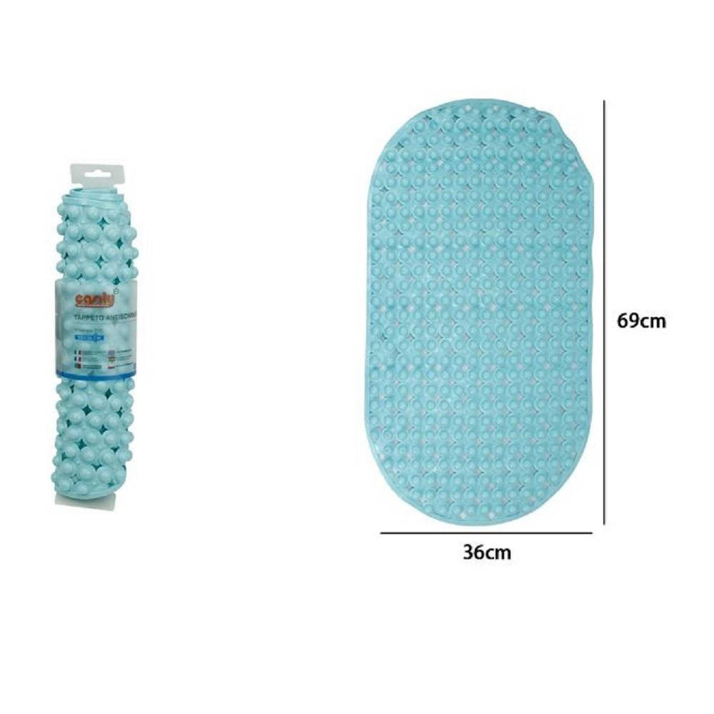 Trade Shop - Tappeto Tappetino Pvc Ovale Antiscivolo Vasca Bagno Doccia 69x36cm 79748 Azzurro -