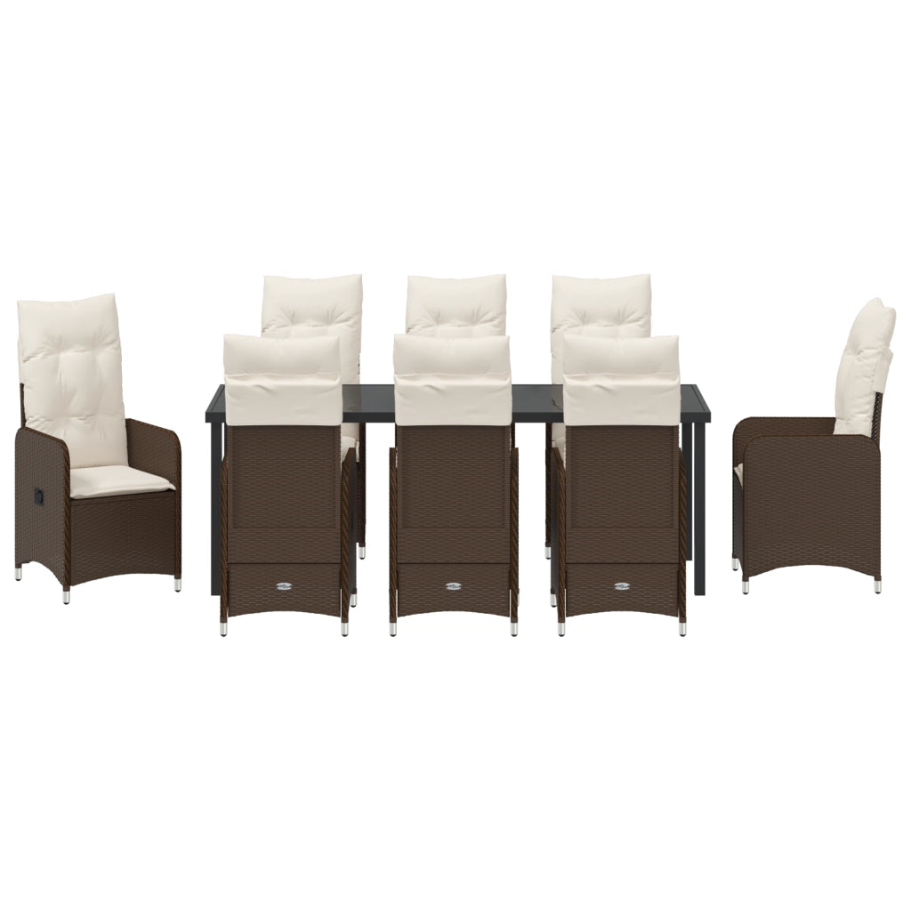 Set da Pranzo da Giardino a 9 Pezzi in Marrone Rattan Polietilene