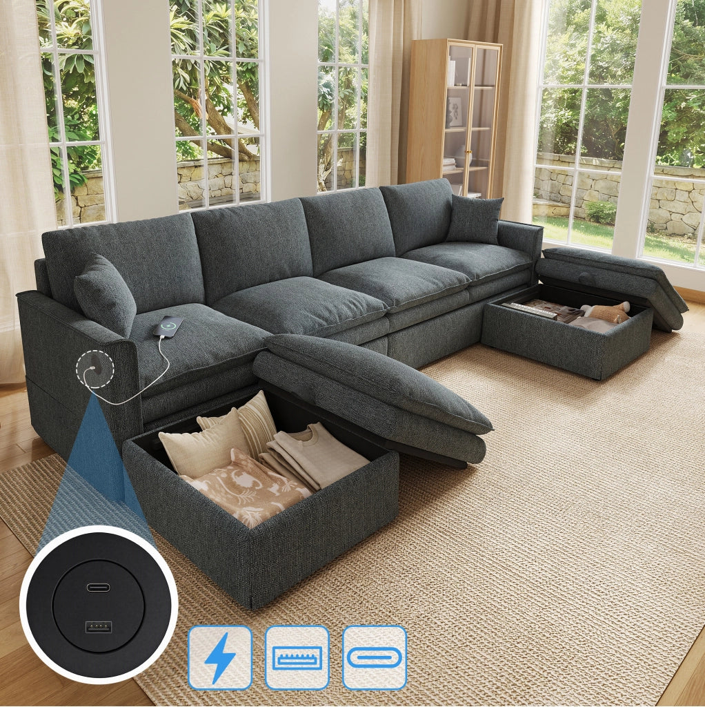 DIVANO Modulare 6 Posti a U/L 277x135x80 cm Grigio