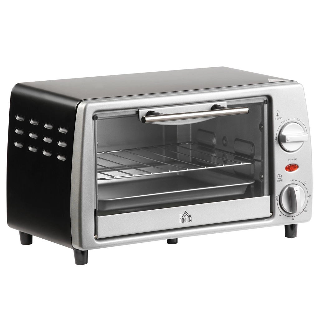 FORNETTO ELETTRICO 10 L TEMPERATURA REGOLABILE E TIMER +GRIGLIA E TEGLIA INCLUSE 750 W 36.5X26X22 CM ARGENTO NERO