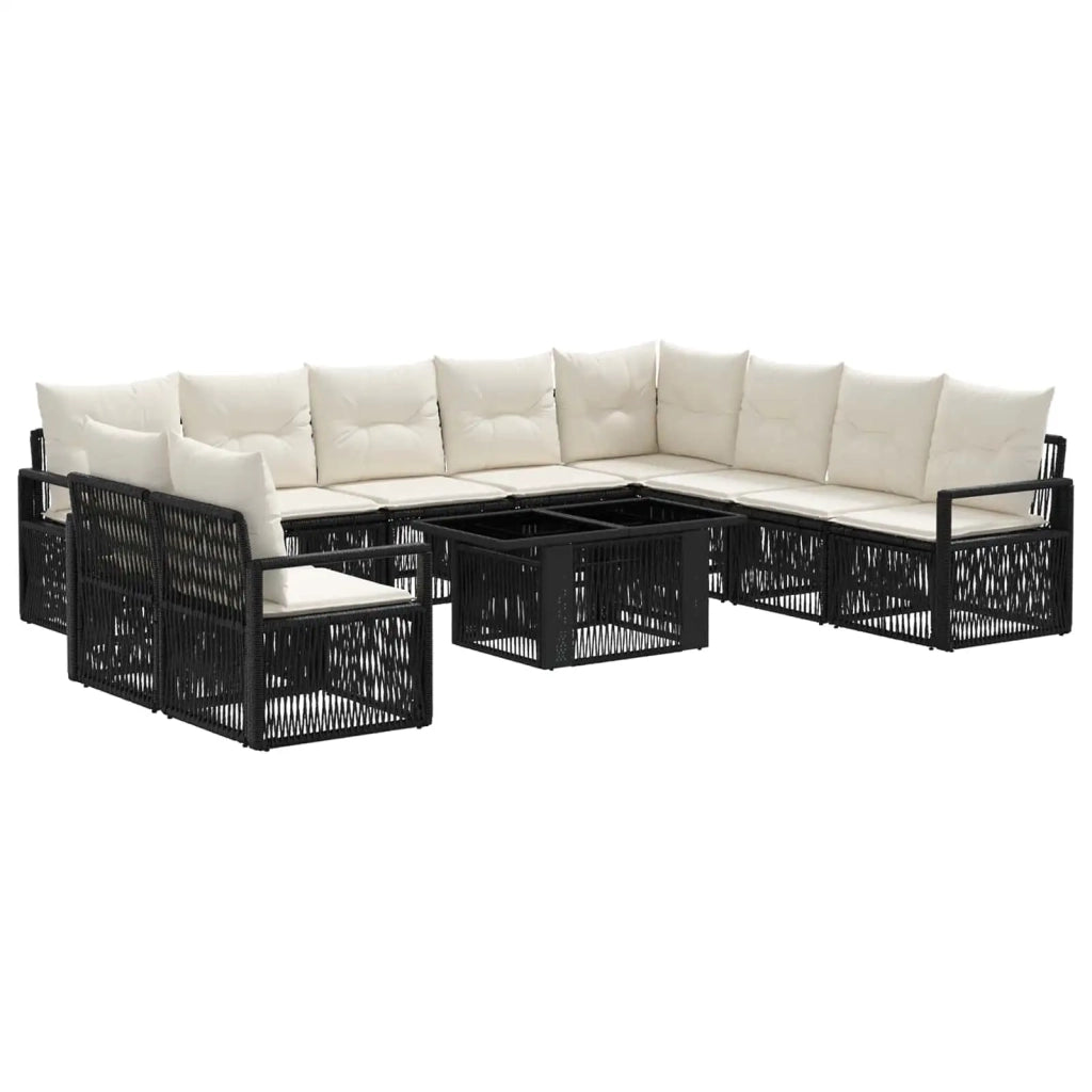 Set Divano da Giardino 11 pz Nero e Bianco Crema polyrattan 3437119