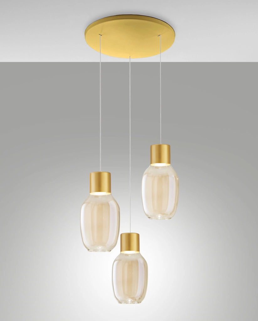 Lampada a Sospensione LED Lapo Ø350mm 36W 3900lm 3000K Dimmerabile a step, Metallo e Vetro Borosilicato Cognac, Classe 1 - 3768-47-365