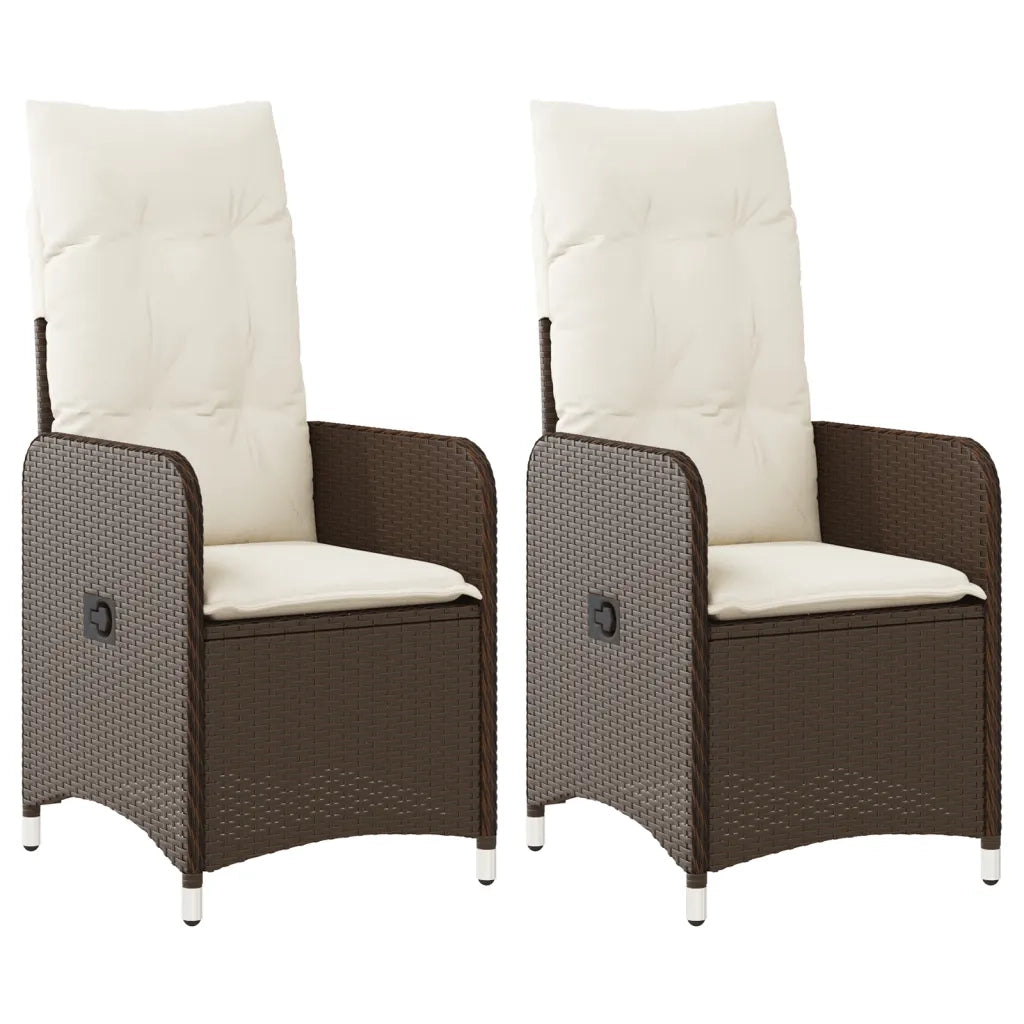Sedie Reclinabili Giardino 2 pz | Sedie da Esterno con Cuscini Marrone Polyrattan
