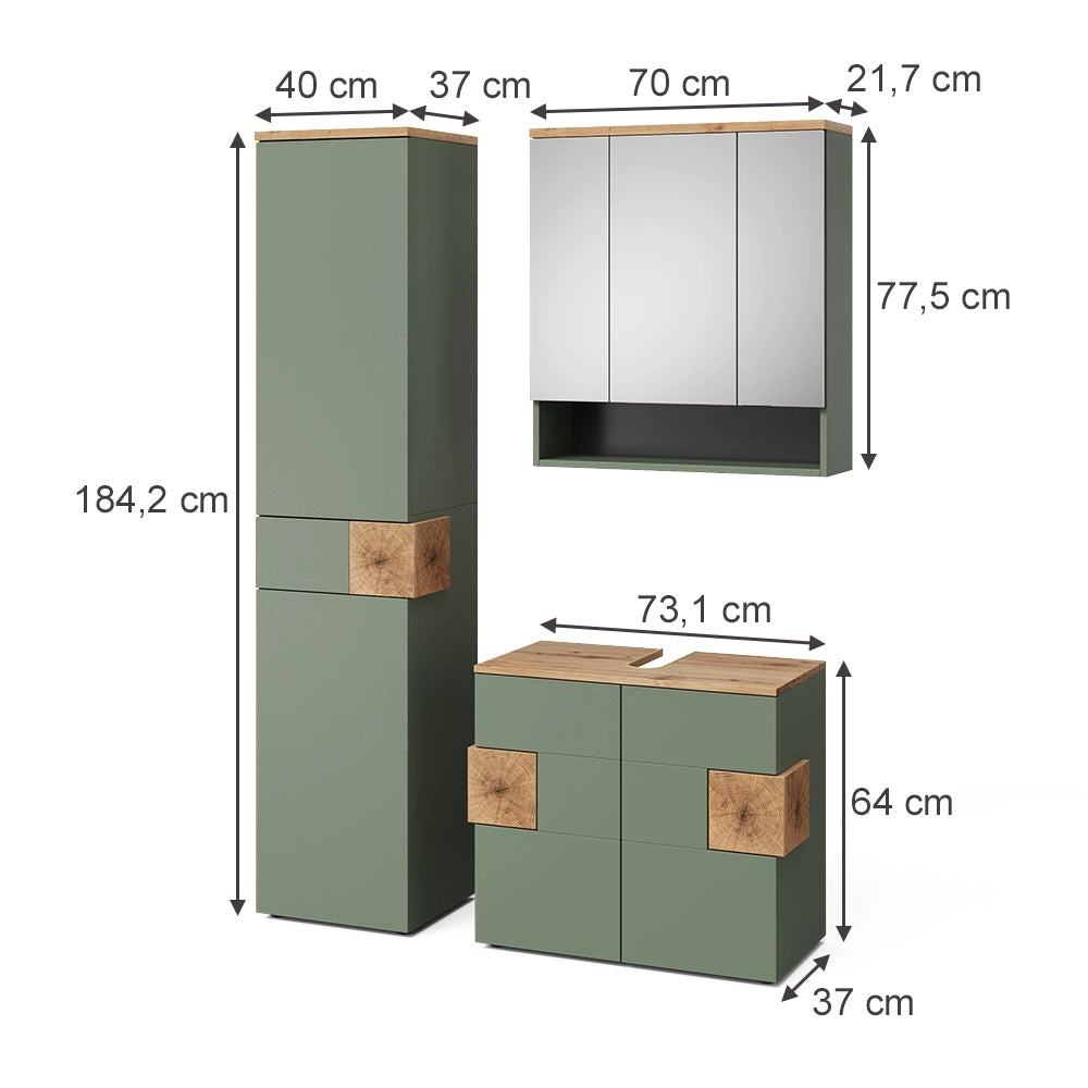 Vicco Set di mobili da bagno Verde/Artigianale 3 parti