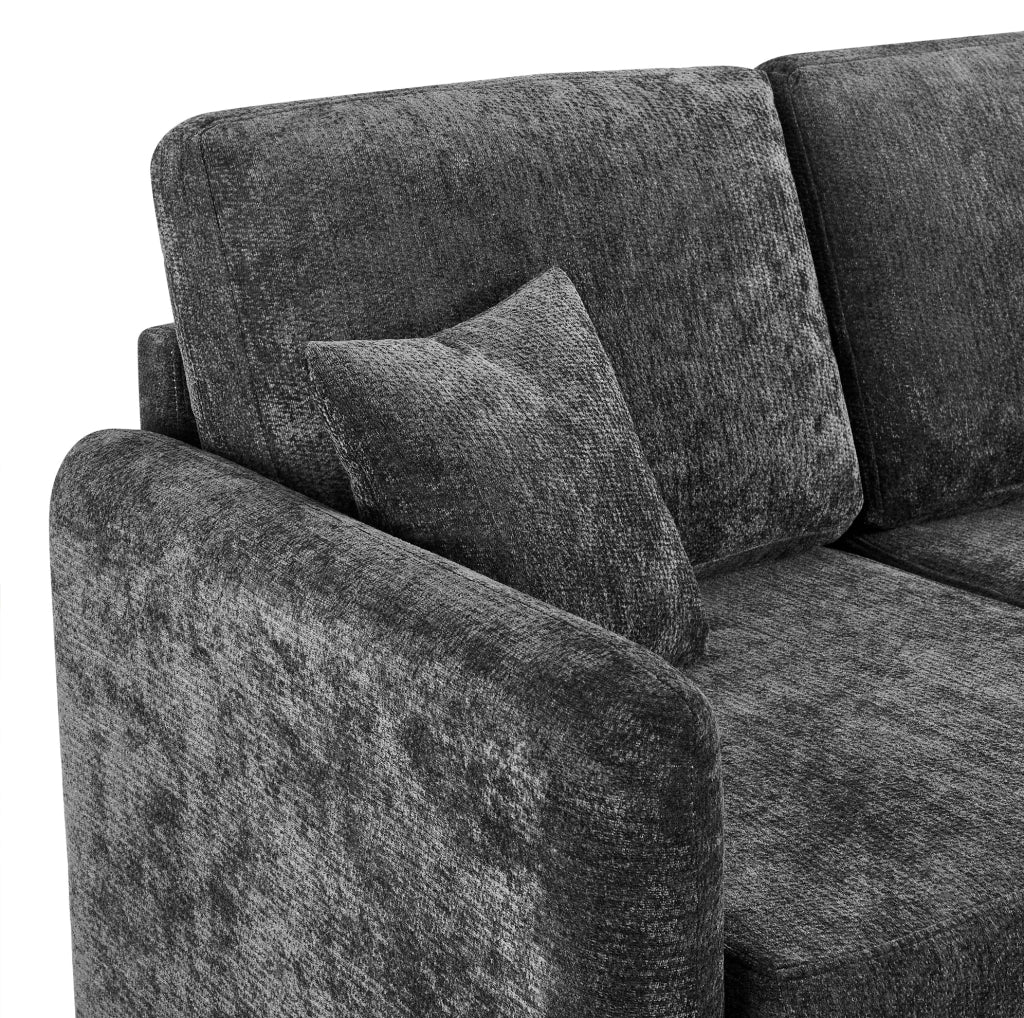 Divano angolare 3 posti a L in chenille nero con 2 cuscini HOMVRA