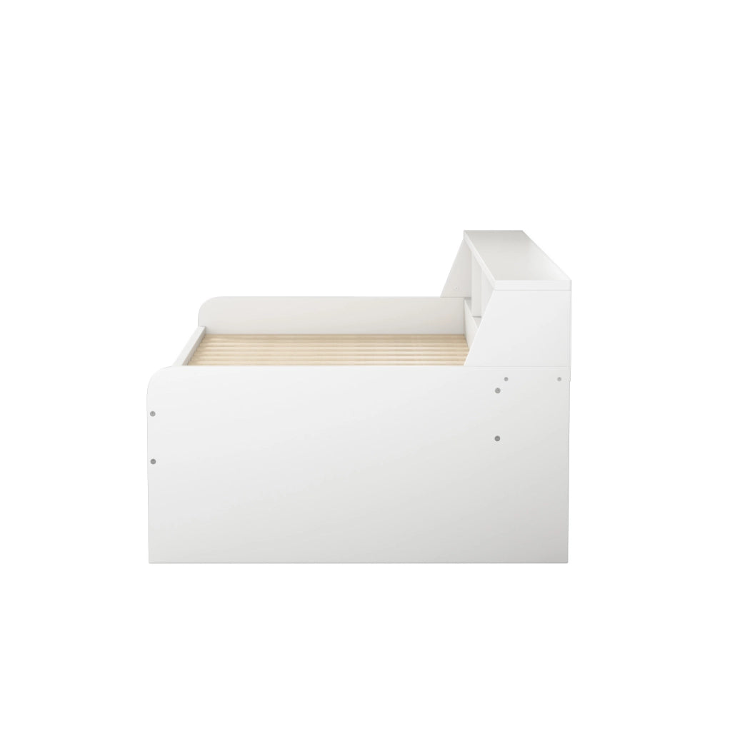 Letto giorno 90x200 cm con due cassetti e ripiani, bianco