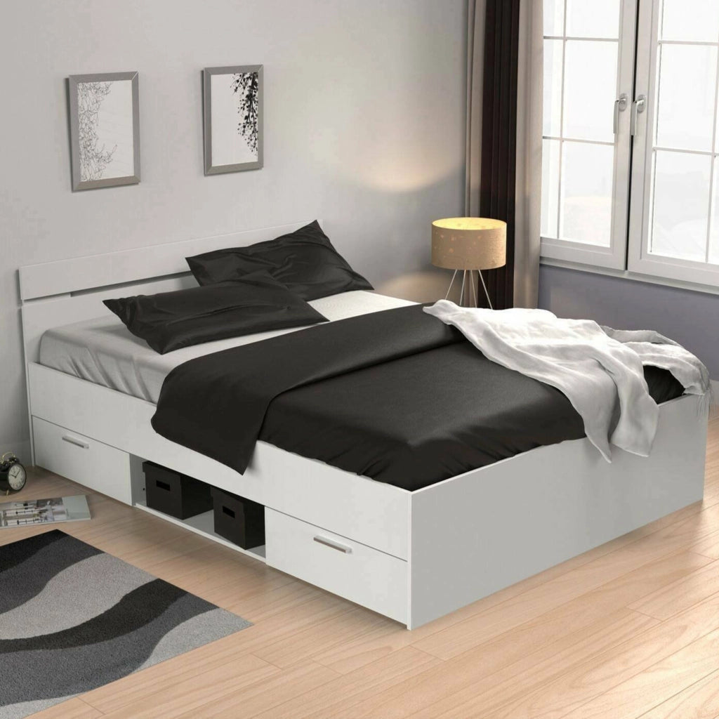 Letto alla francese Moira, Sommier per camera da letto, Giroletto per stanza, Struttura porta materasso, 200x140 h74 cm, Bianco opaco