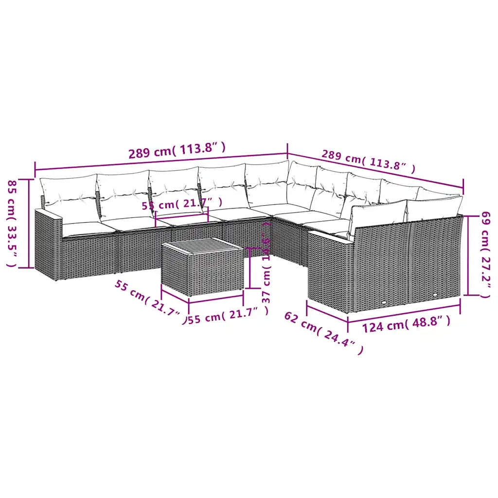 Set Divani da Giardino 11 pz con Cuscini Nero in Polyrattan 3226358