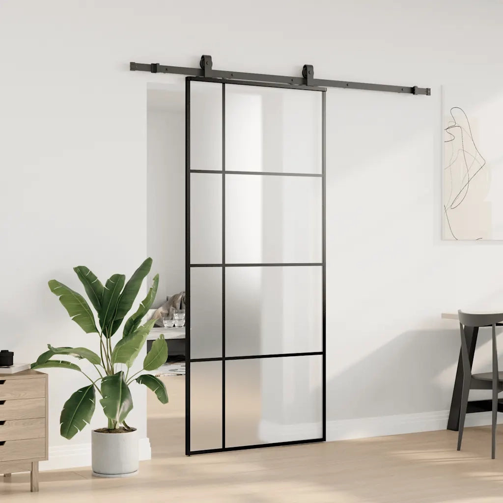 Porta Scorrevole con Ferramenta Nera 90x205 cm in Vetro ESG