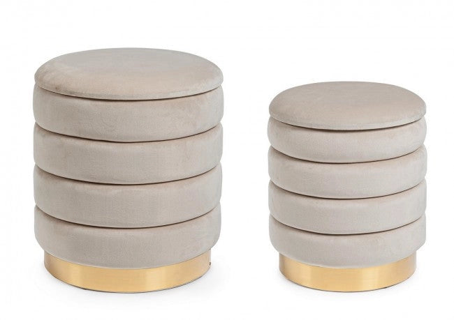 Set 2 Pouf Contenitore Darina Beige in Legno