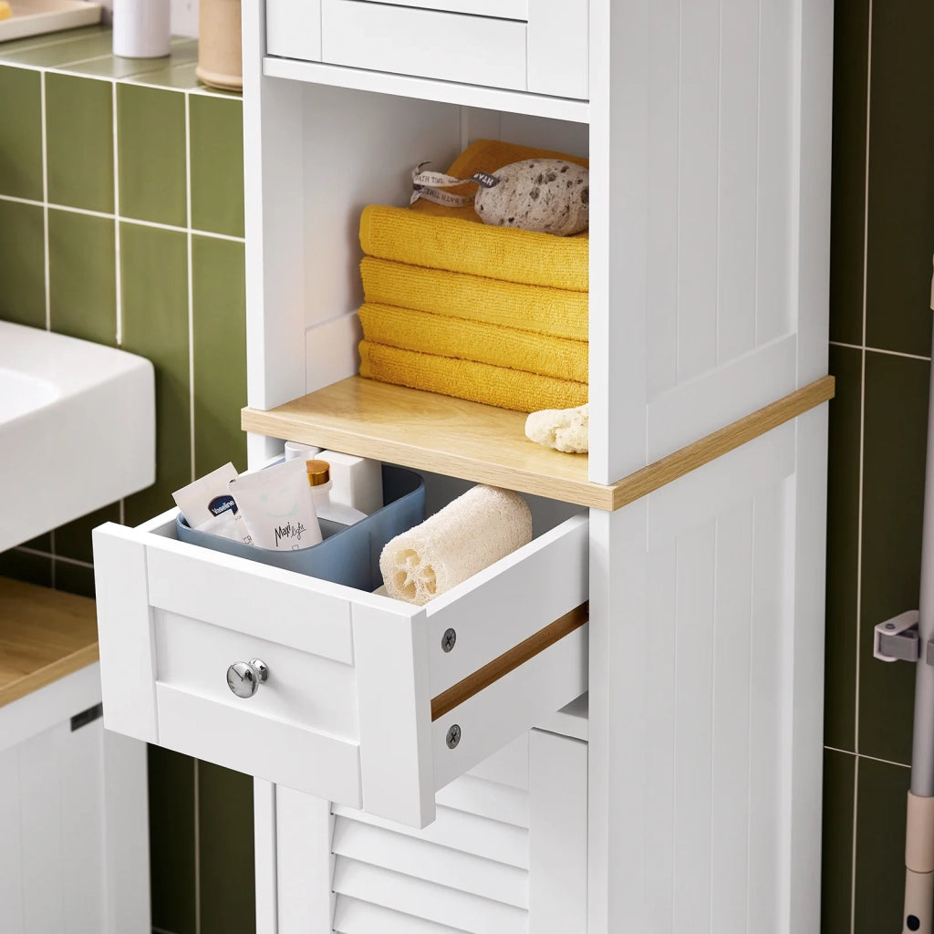 mobile a colonna bagno salvaspazio Bianco Con Cassetti Bianco-Naturale L32*A170*P30 cm, FRG236-WN
