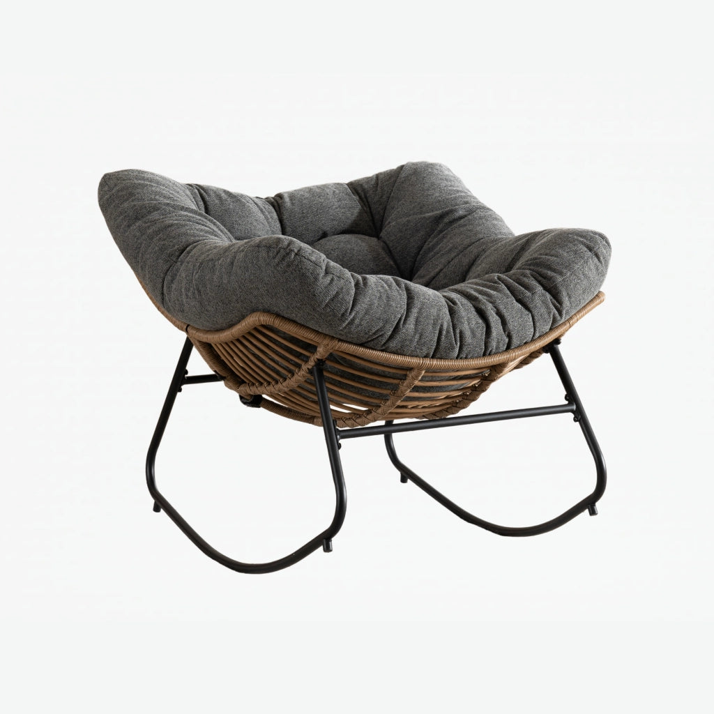 Poltrona a dondolo in chenille con struttura ergonomica e base stabile grigio