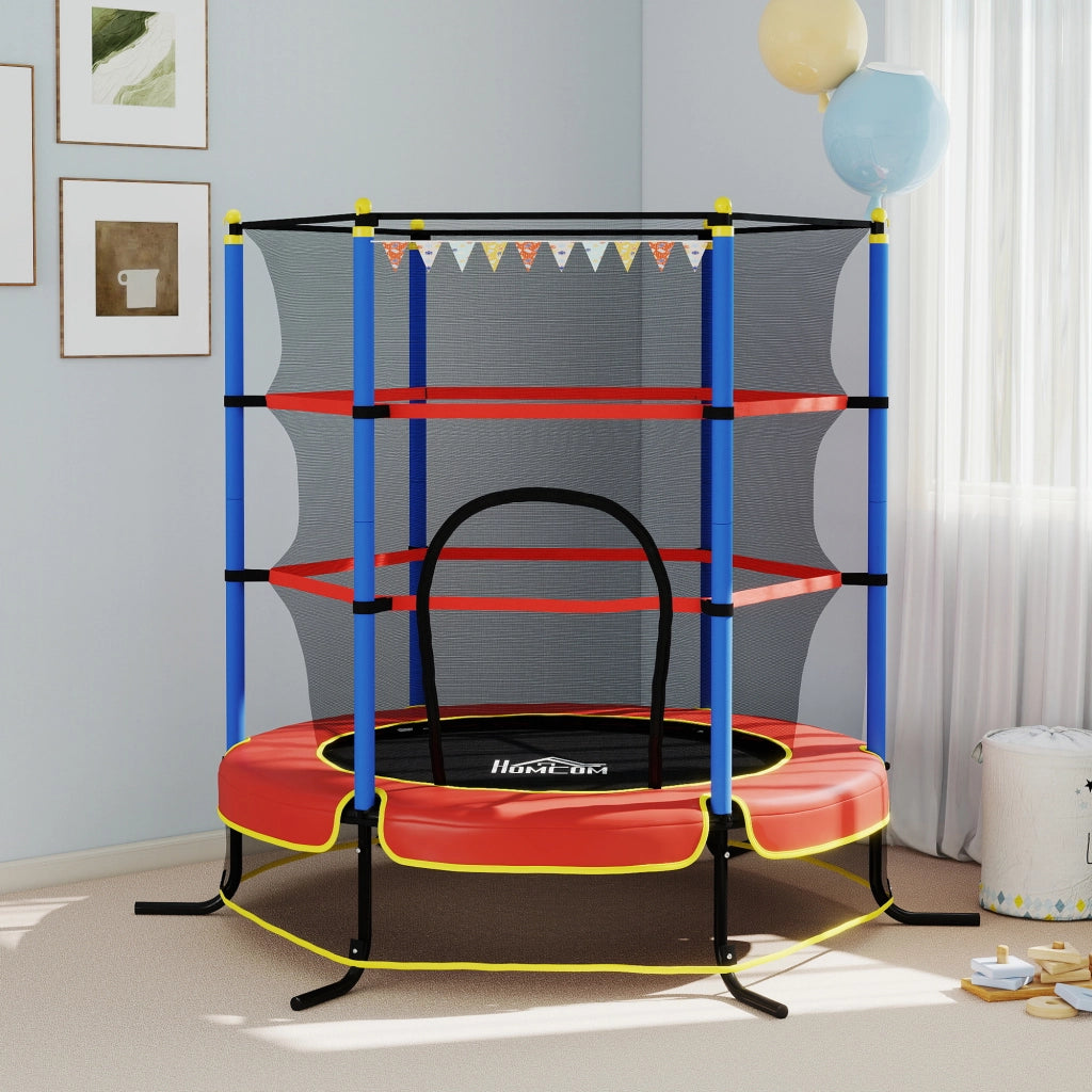 Trampolino per Bambini con Tappeto Elastico, Rete di Sicurezza e Pali Imbottiti, Et¨¤ 3-10 Anni, Blu