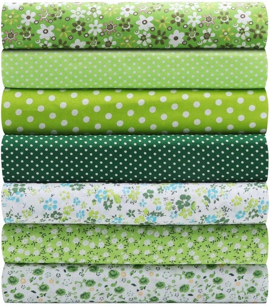 Set di 7 pezzi di stoffa 50 x 50 cm per cucire, stoffa con disegno di piante e forbici per stoffa, stoffa di cotone, patchwork, pacchetto di stoffa, cucire e ricamo per bambini e adulti, primavera