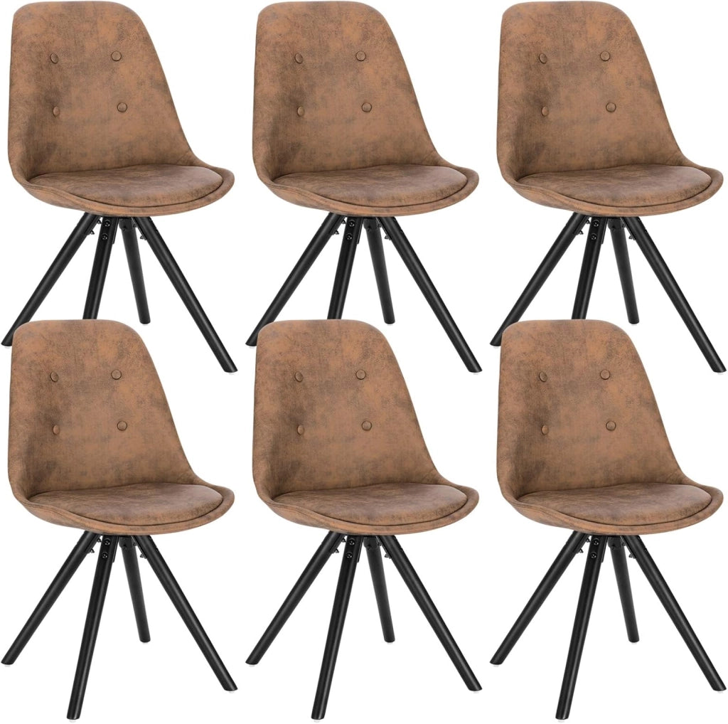 BH268dbr-6 Set di 6 Sedie per Sala da Pranzo Soggiorno Stile Retrò Seduta Imbottita con Schienale Senza Braccioli in Tessuto Marrone Scuro