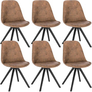 BH268dbr-6 Set di 6 Sedie per Sala da Pranzo Soggiorno Stile Retrò Seduta Imbottita con Schienale Senza Braccioli in Tessuto Marrone Scuro