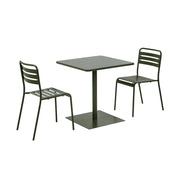 Set tavolo da giardino quadrato in acciaio con 2 sedie, verde kaki