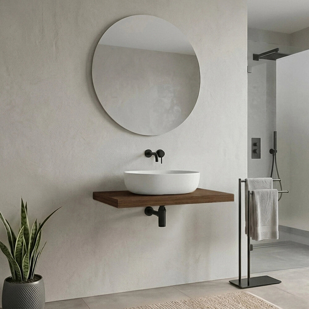 Mensolone bagno 80 cm in legno effetto rovere scuro Levia