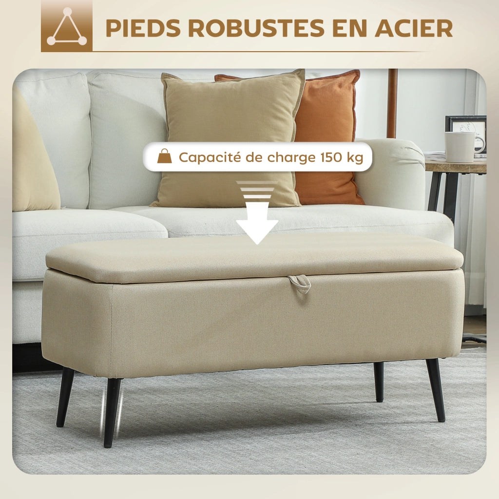 Sgabello con contenitore ¨C zephmum ¨C beige, tessuto, gambe metallo nero, 102x40x39.5 cm