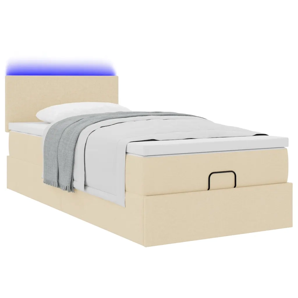 Pouf Letto con Materasso Crema 100x200 cm in Tessuto