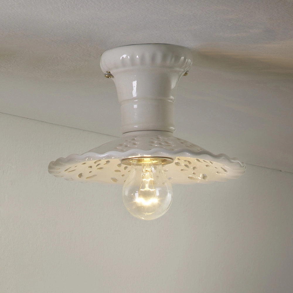 MERLETTO Plafoniera in Ceramica con Paralume Traforato Ø21