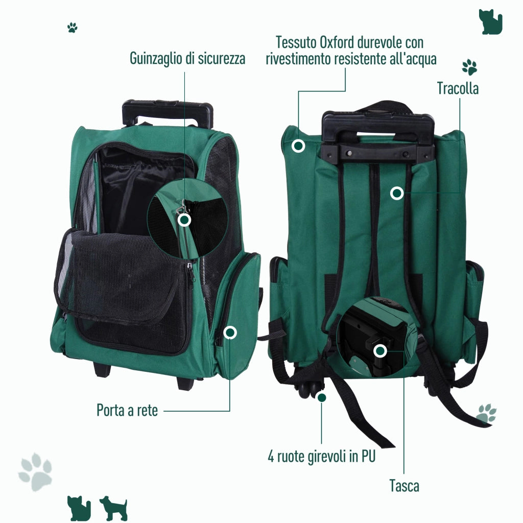 Trasportino Zaino 2 in 1 per Cani e Gatti ¨C zephmum ¨C Verde, 42x25x55cm