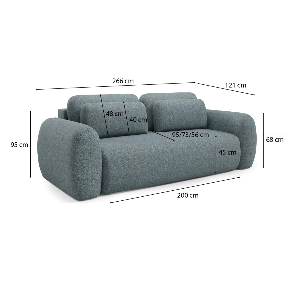 Sessame, Divano Letto 3 Posti Contenitore, 266x121 cm Grigio Scuro