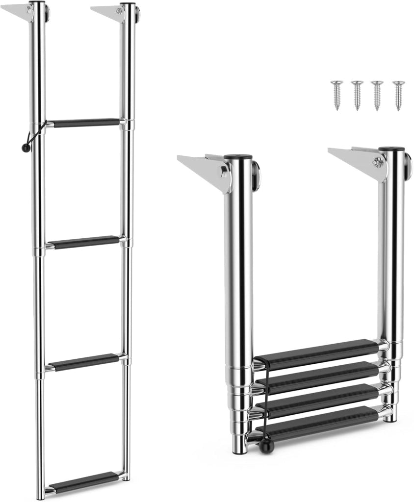 Scala Telescopica per Barca a 4 Gradini, Scala Pieghevole Estendibile con Gradini Antiscivolo, Scala in Acciaio Inox Resistente per Piscina, Carico 227 kg