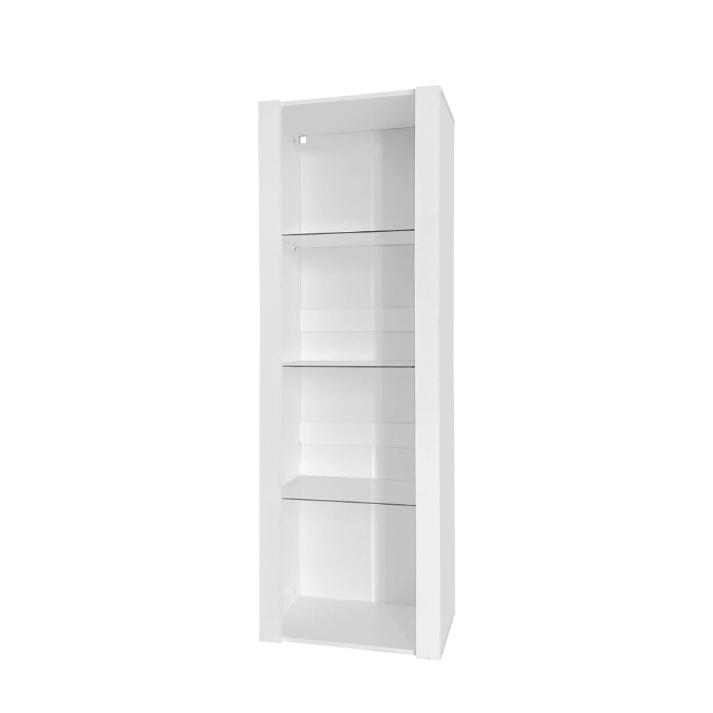 Vetrina con LED da app e 3 ripiani in vetro, finitura bianca lucida, per soggiorno e ufficio, 55 × 38 × 166 cm