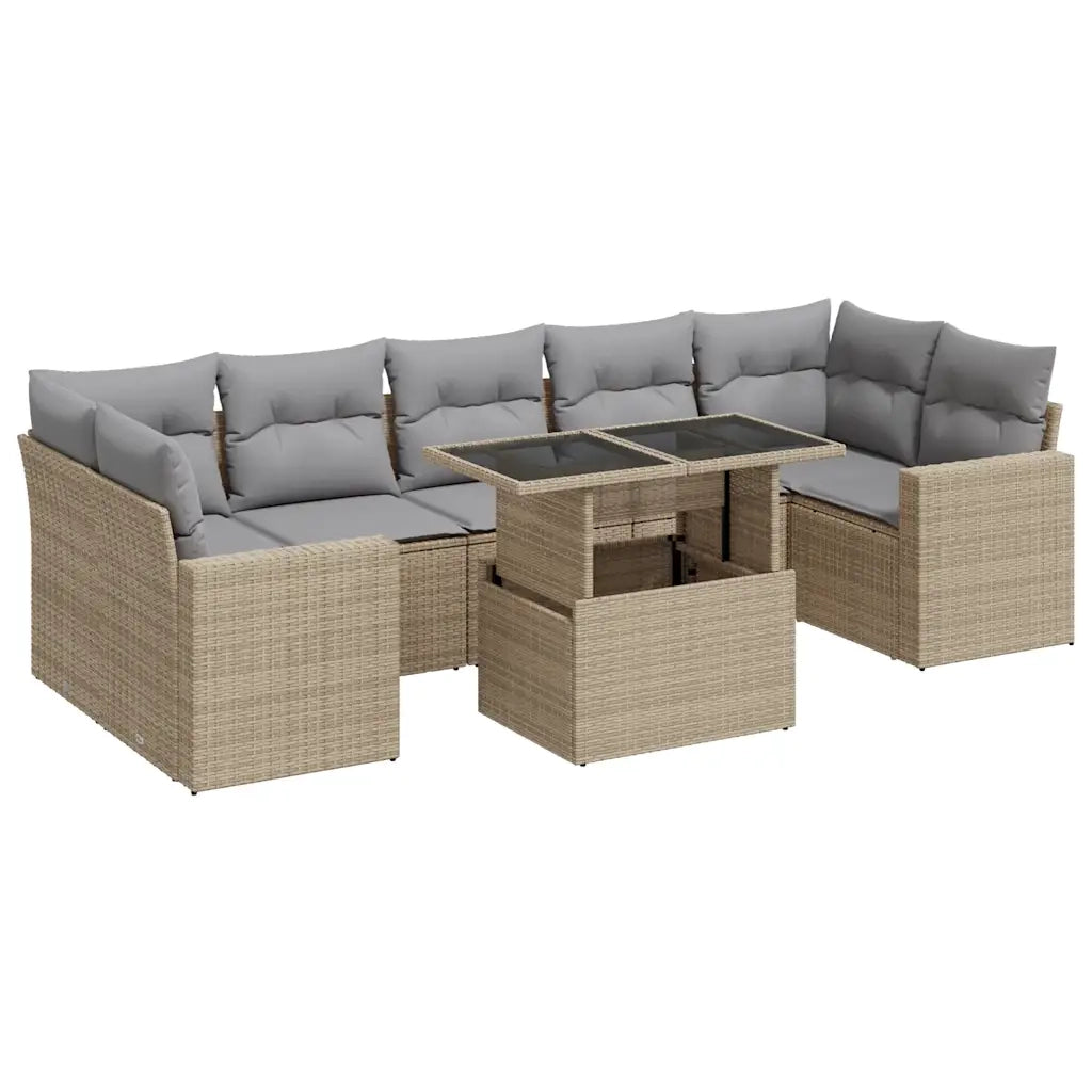 Set Divano da Giardino 8 pz con Cuscini Beige in Polyrattan 3326280
