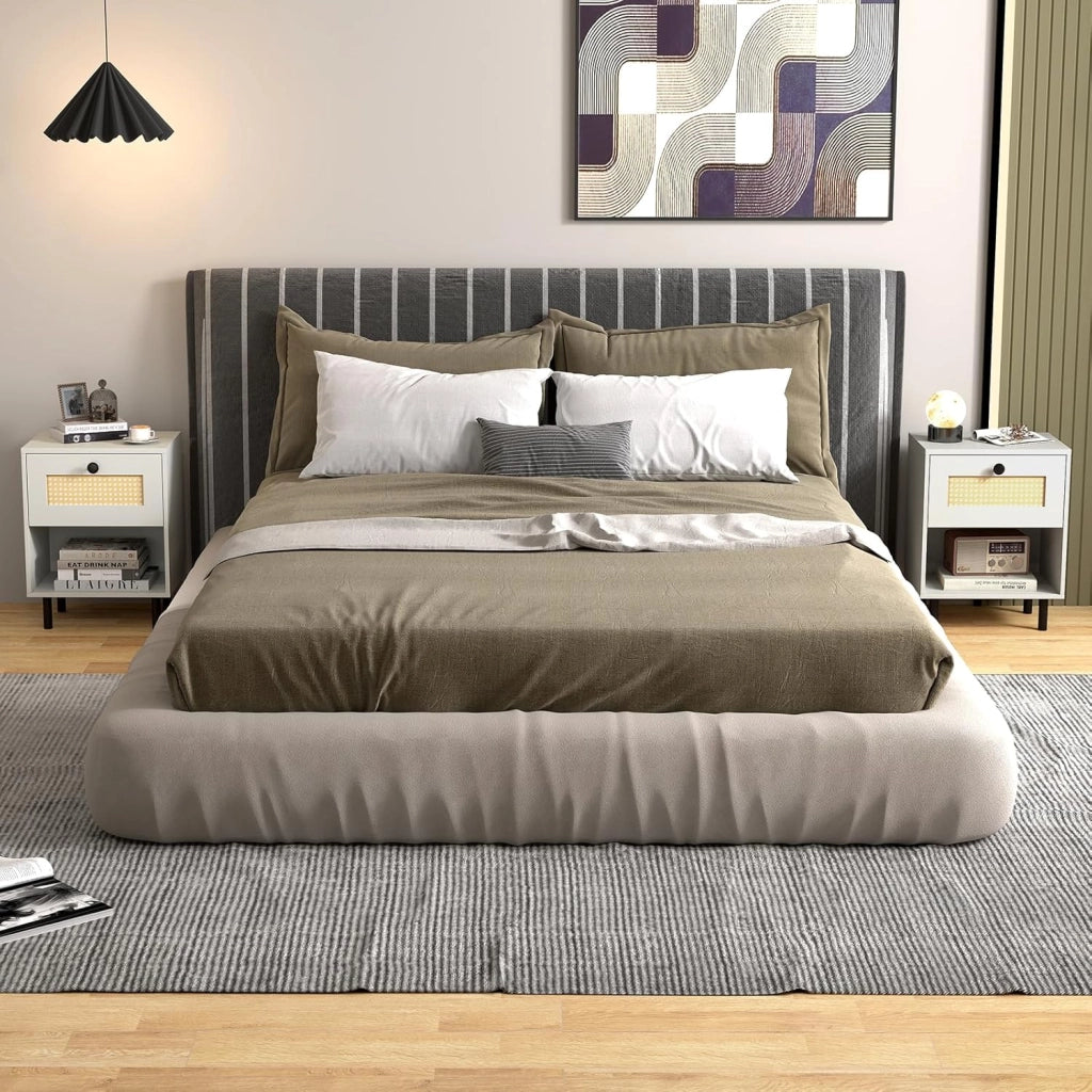Comodino Camera da Letto con Ampio Cassetto e Scomparto Aperto, Comodino Moderno con Gamba in Metallo e 2 Dispositivi Antiribaltamento per Soggiorno e Ufficio, 40 x 30 x 52 cm (1)