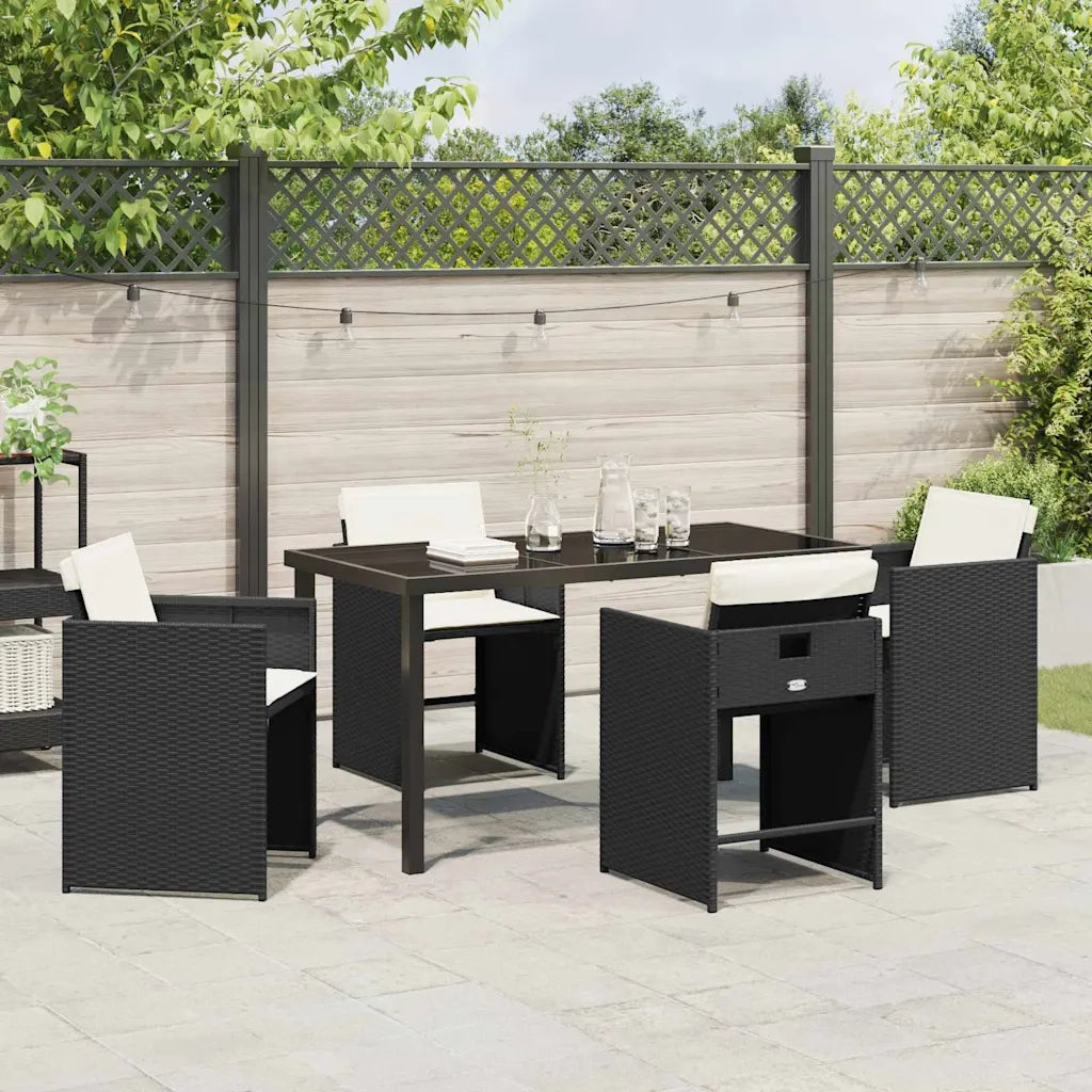 Set da Pranzo per Giardino con cuscino 5 pz | Set Salotto da Giardino Nero polyrattan