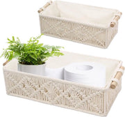 Set di Stoccaggio 2 - Mandolino Decorativo Boho con Maniglie a Mano - Mandolino a Maglia a Mano in Cotonato - Piccola Cesta per Decorazione - Cesta di Regalo - Cesta per il Pane - Bianca