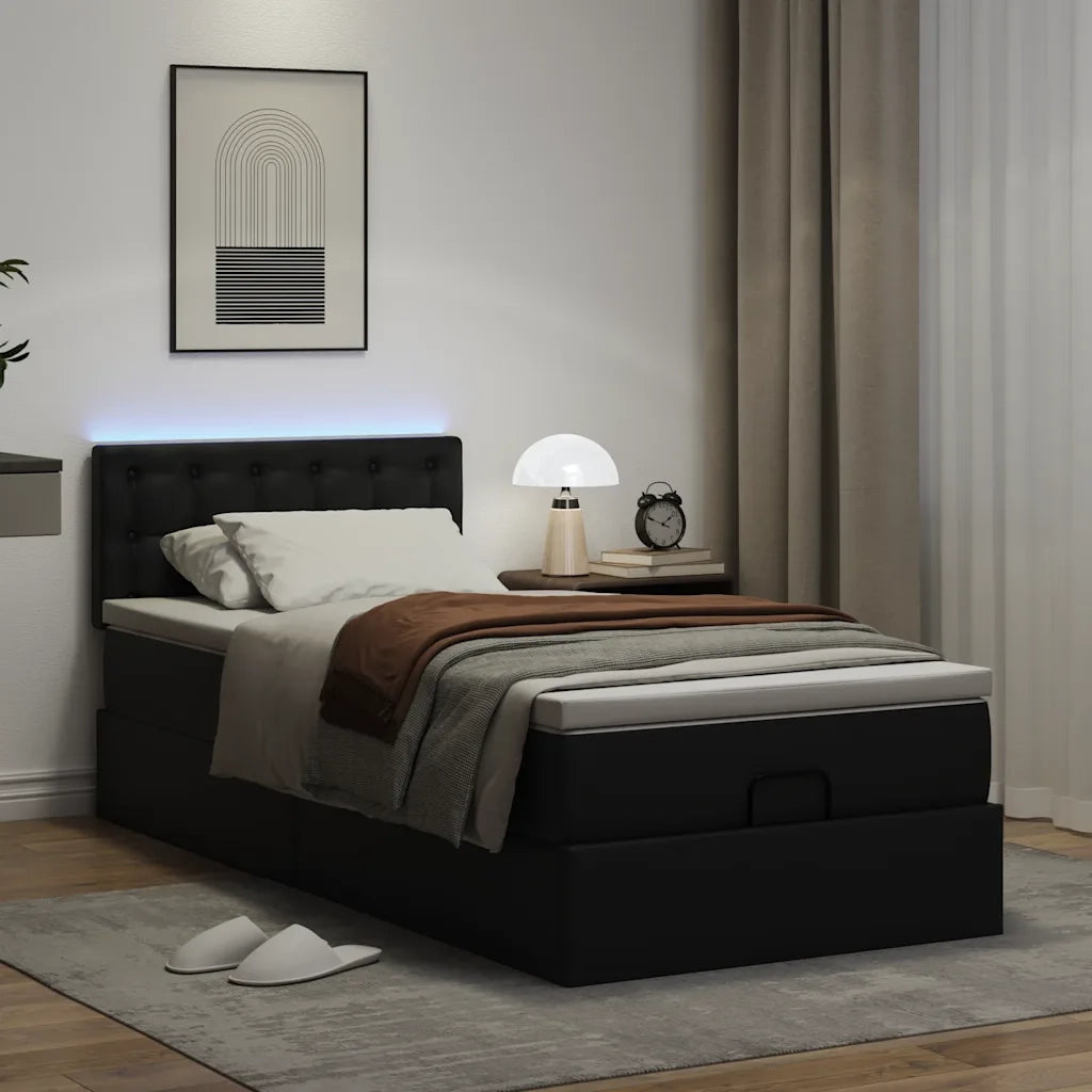 Struttura Letto Pouf con Materasso Nero 90x190 cm Similpelle 3312127