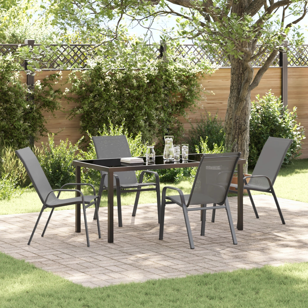 Set Pranzo Giardino 5 Pezzi Grigio Textilene e Acciaio