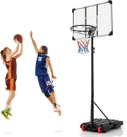 Canestro da Basket Portatile e Regolabile in Altezza 223-253 cm, Canestro da Basket da Esterno ed Interno con Tabellone Antisfondamento, Base Riempibile e Ruote