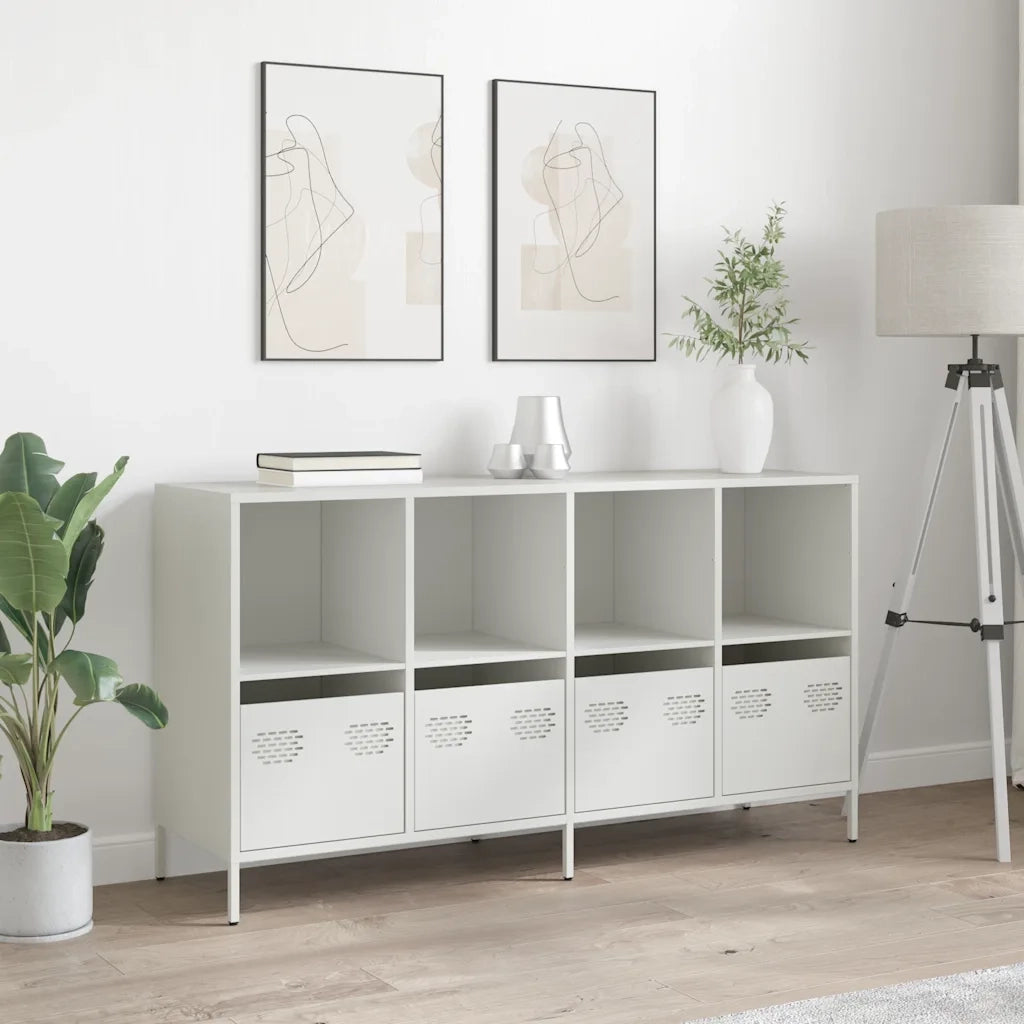 Credenza Bianca 135x39x73,5 cm in Acciaio Laminato a Freddo