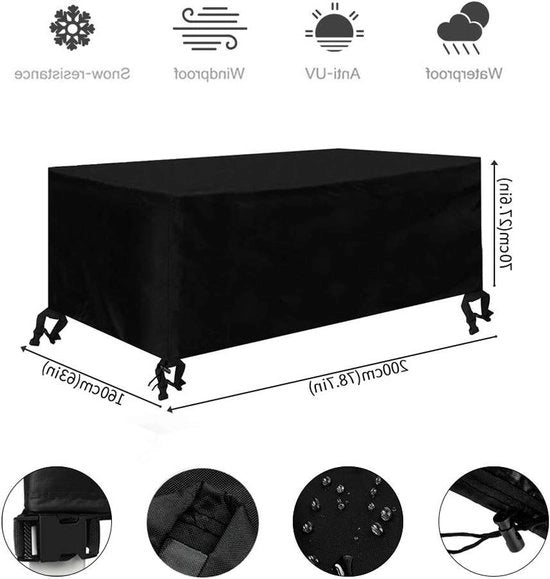 Housse Acquaportante per Sedie da Giardino in Rettangolo per Mobili da Giardino in Rattan, Protezione per Mobili da Terrazza in 420D Oxford Nero, Dimensioni 200 x 160 x 70cm.